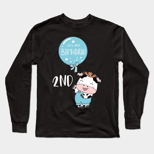 Cute baby cow boy 2nd birthday Long Sleeve T-Shirt by bellofraya